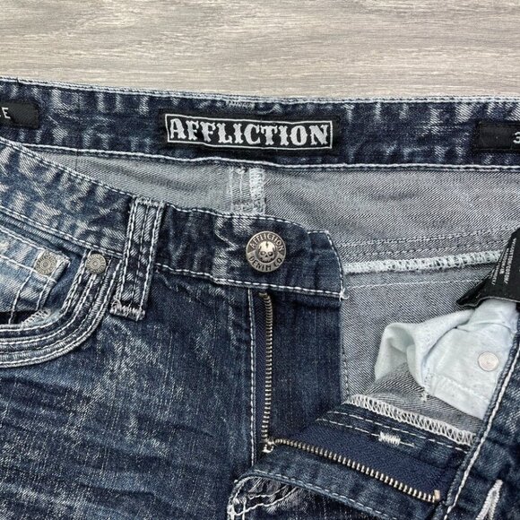 Affliction Men's ACE Jeans Size 30 (32x33 Actual) Distressed Thrashed Grunge - Picture 5 of 16
